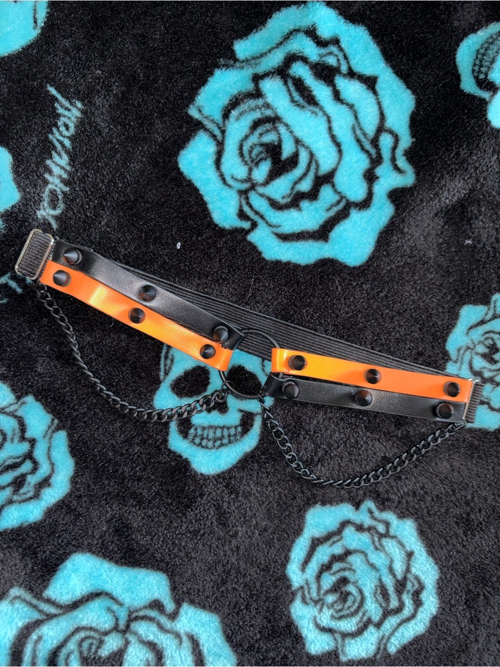Hot Topic Black and Orange Chain Accent Waist Belt with O-Ring